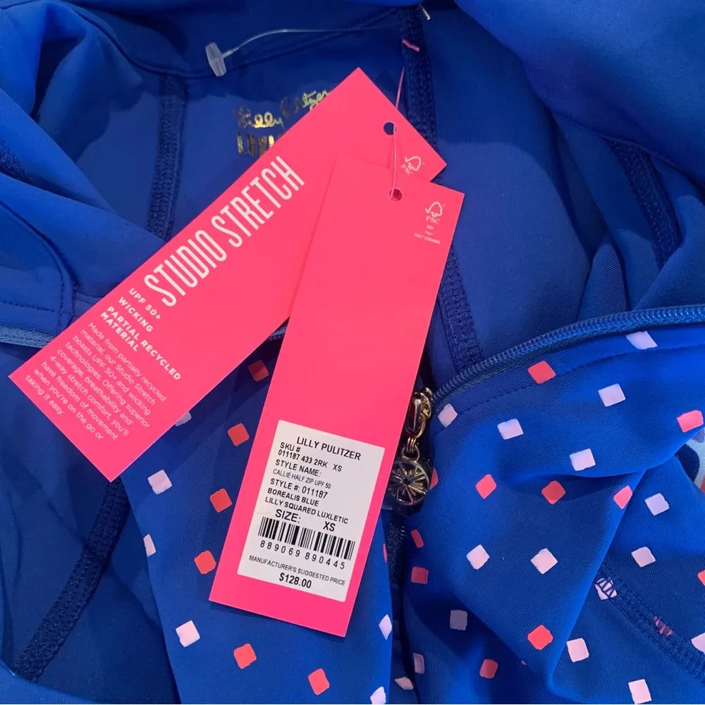 NWT Lilly Pulitzer Callie Half Zip Borealis Blue Luxletic Studio Stretch Top XS - Image 6