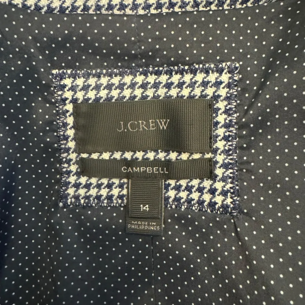 J. Crew - The Campbell Blue Houndstooth Wool Blend Blazer Sz 14 - Image 10