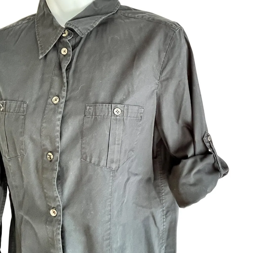 Gap Black Long Sleeve Button-Up Shirt M Womens Casual Cotton 87v - Image 8