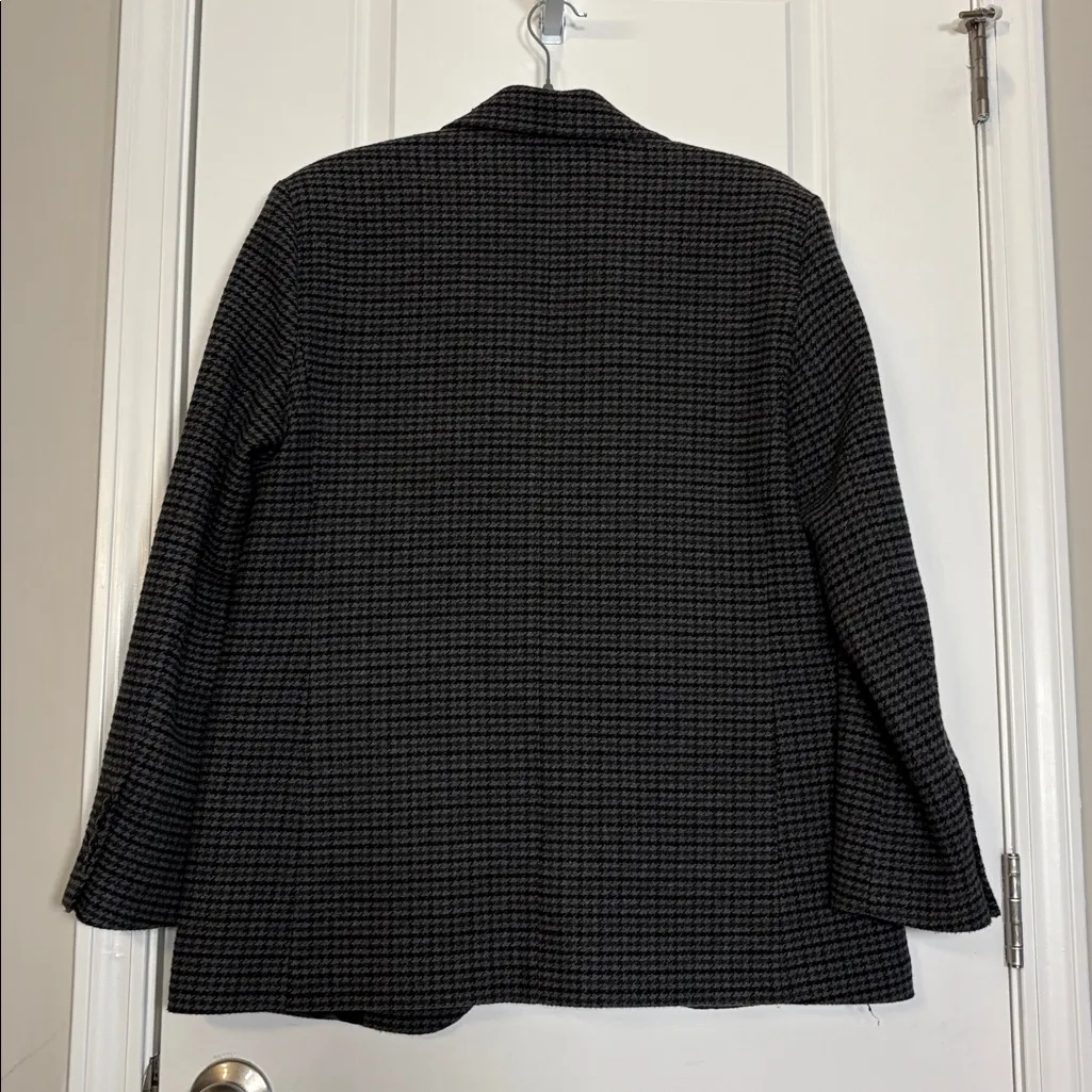 MANGO MNG Houndstooth structured wool blend blazer Italian fabric gray black m - Image 9