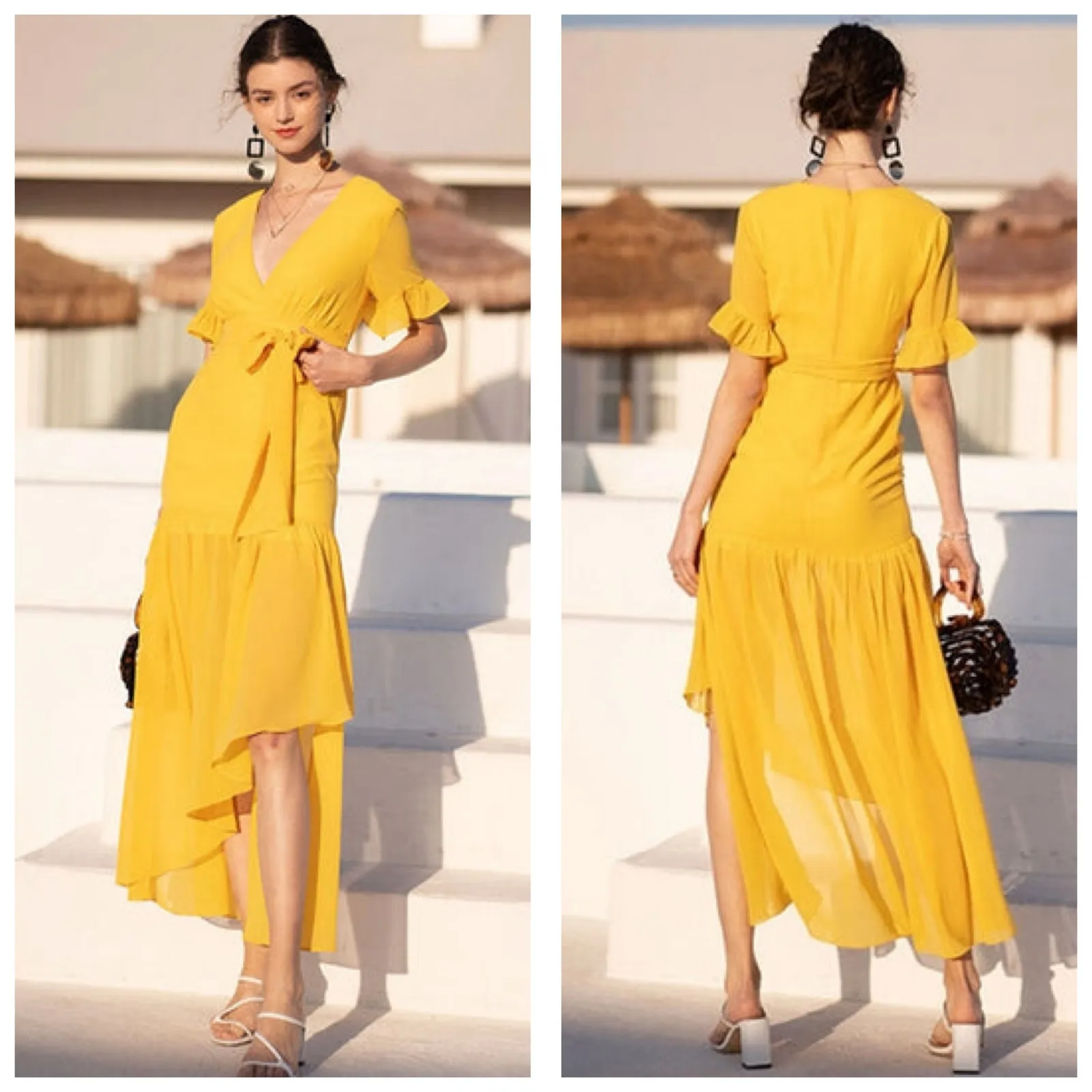 Privacy Please Chrysanthemum Asymmetrical Cut Maxi Dress Medium Yellow Chiffon - Image 15