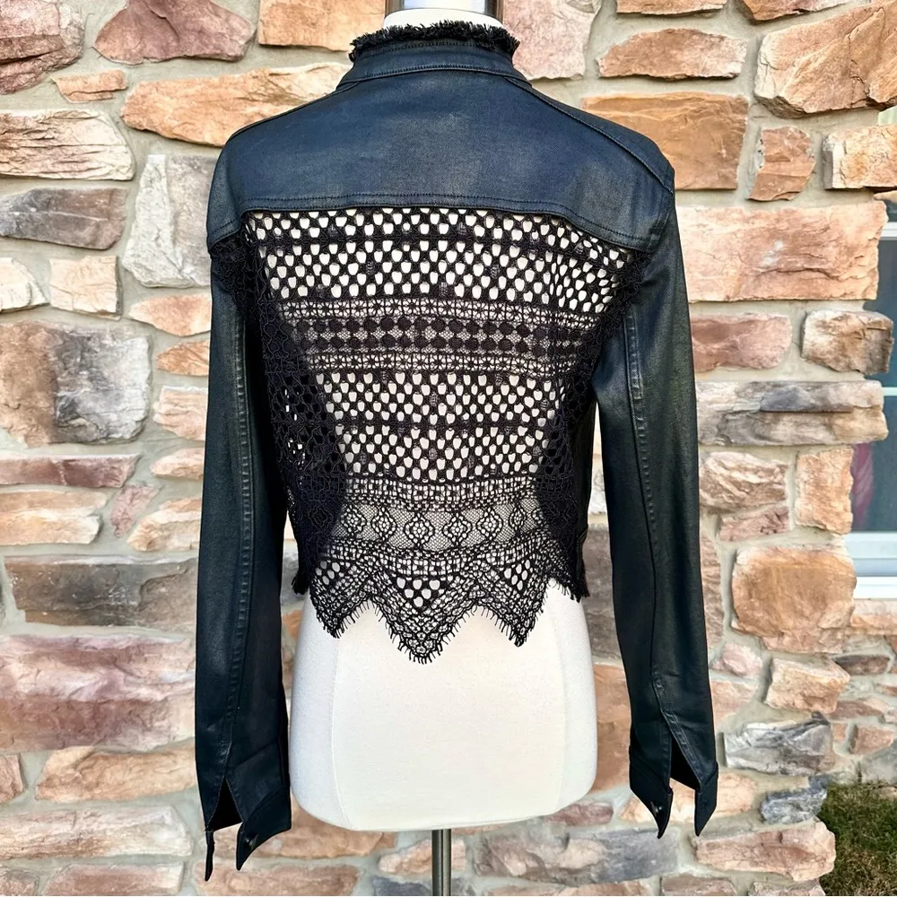 🌹HP🌹 ELIE TAHARI Black Waxed Denim Jacket with Lace Back - Image 10