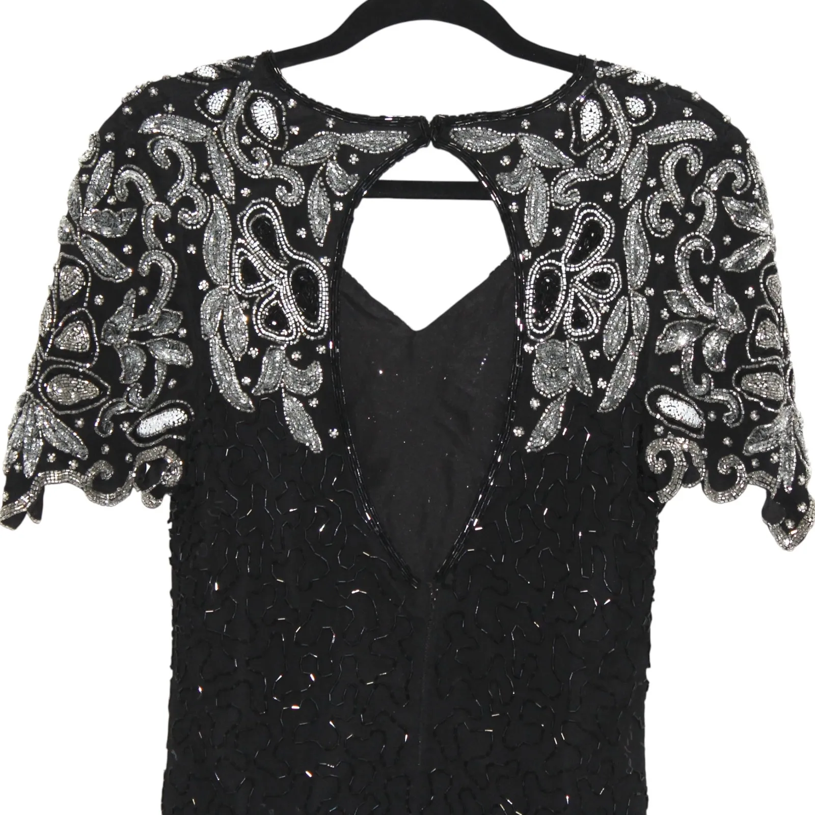 Laurence Kazar Black Sequin Covered Mini Dress Silver Details Large - Image 9