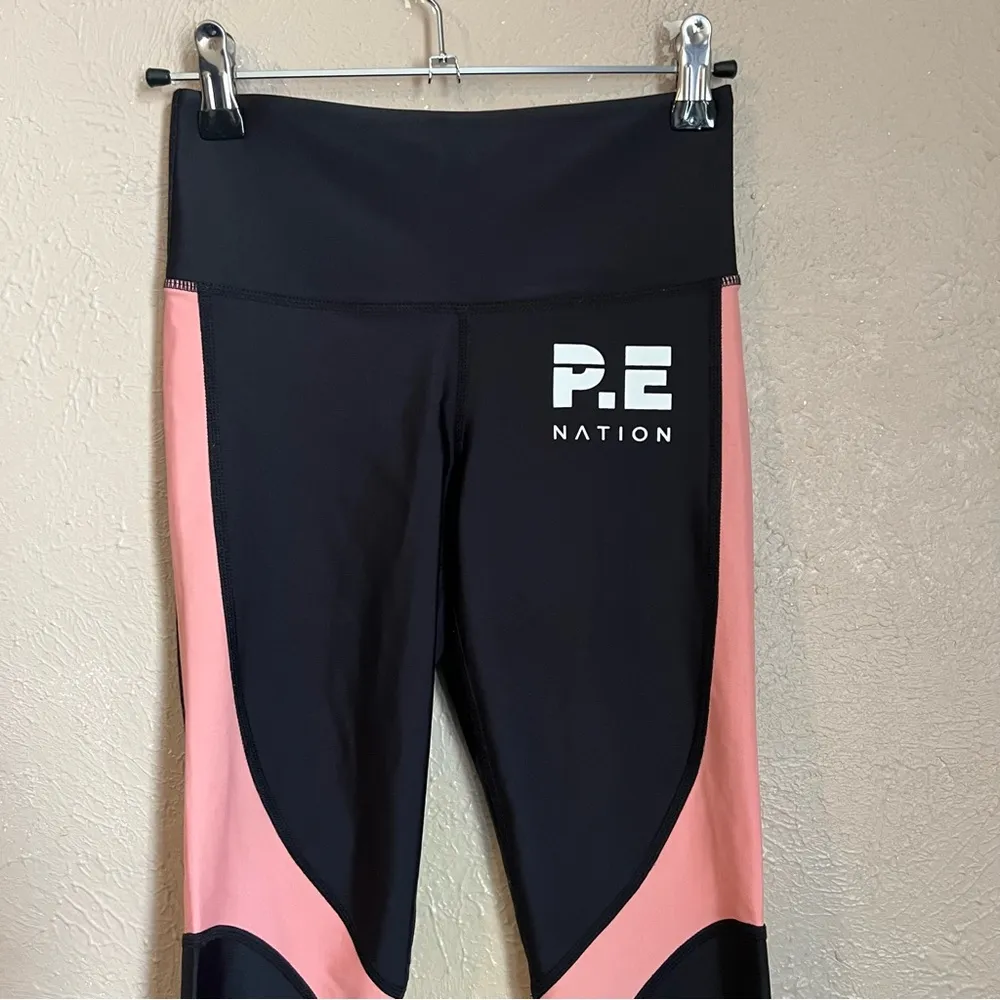 P.E Nation The Chase Mid Rise Leggings in Black Salmon XS - Image 3