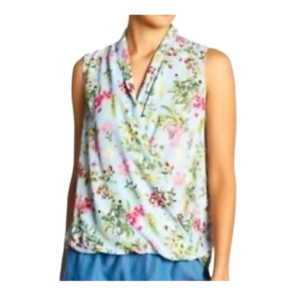 Everleigh top women’s floral blue sleeveless tunic shirt v - Image 4