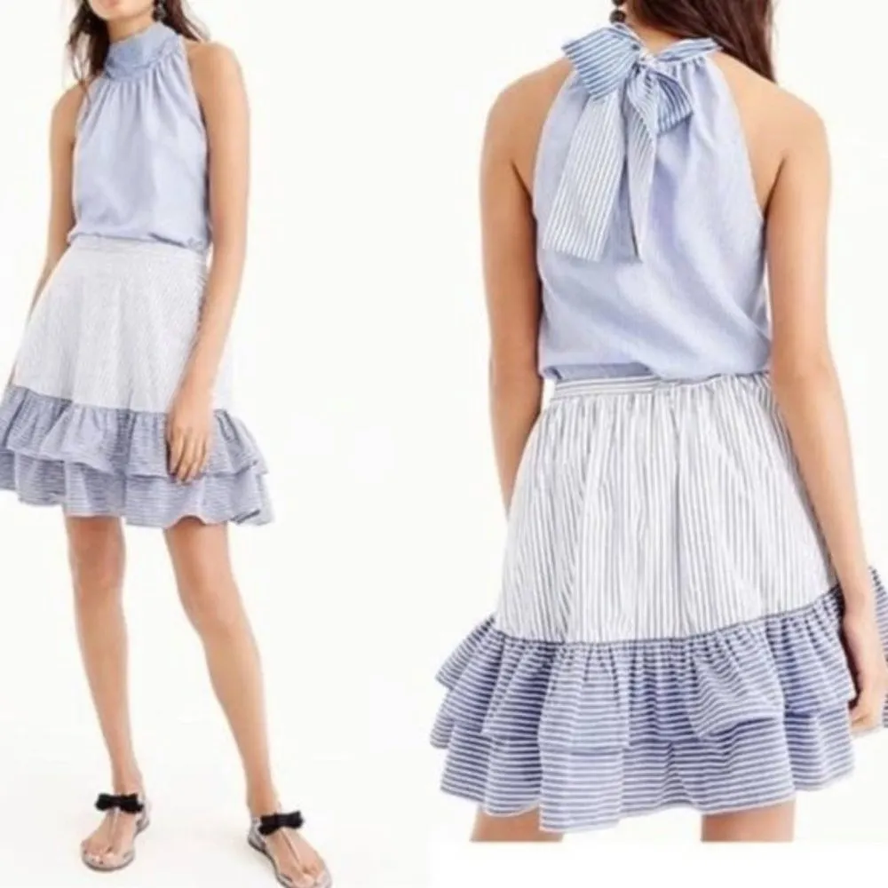 J. Crew Cocktail Hours Ruffle Striped Tiered Skirt Blue & White 4 NWT - Image 13