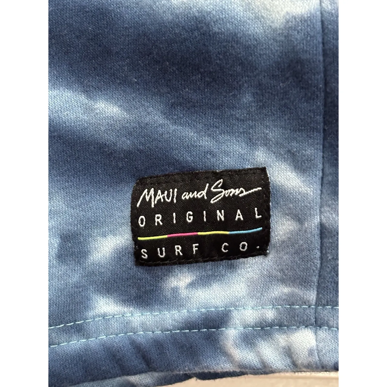 Maui & Sons Tie Dye Blue/Yellow Sweat Short Size L Elastic/Tie‎ Waist High Rise Blue Size L - Image 2