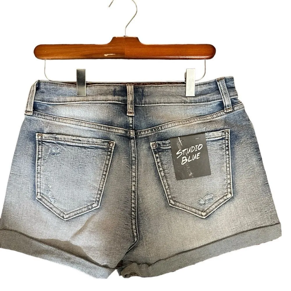 Studio Blue Womens Denim Shorts Size 28 Distressed Cuffed Light‎ Wash Lover - Image 7