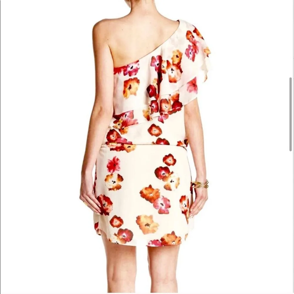 Haute Hippie Floral One Shoulder Dress Ruffle L - Image 6