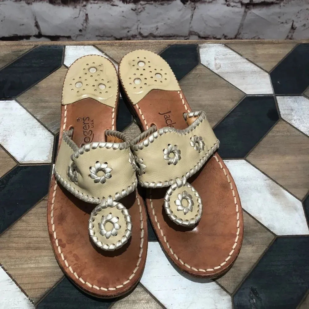 Jack Rogers‎ Hamptons Leather Sandal In Beige Tan - Image 5