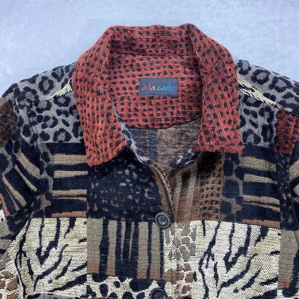 Ala Carte patterned jacket blazer patchwork‎ animal leopard upholstery Sz Large - Image 2