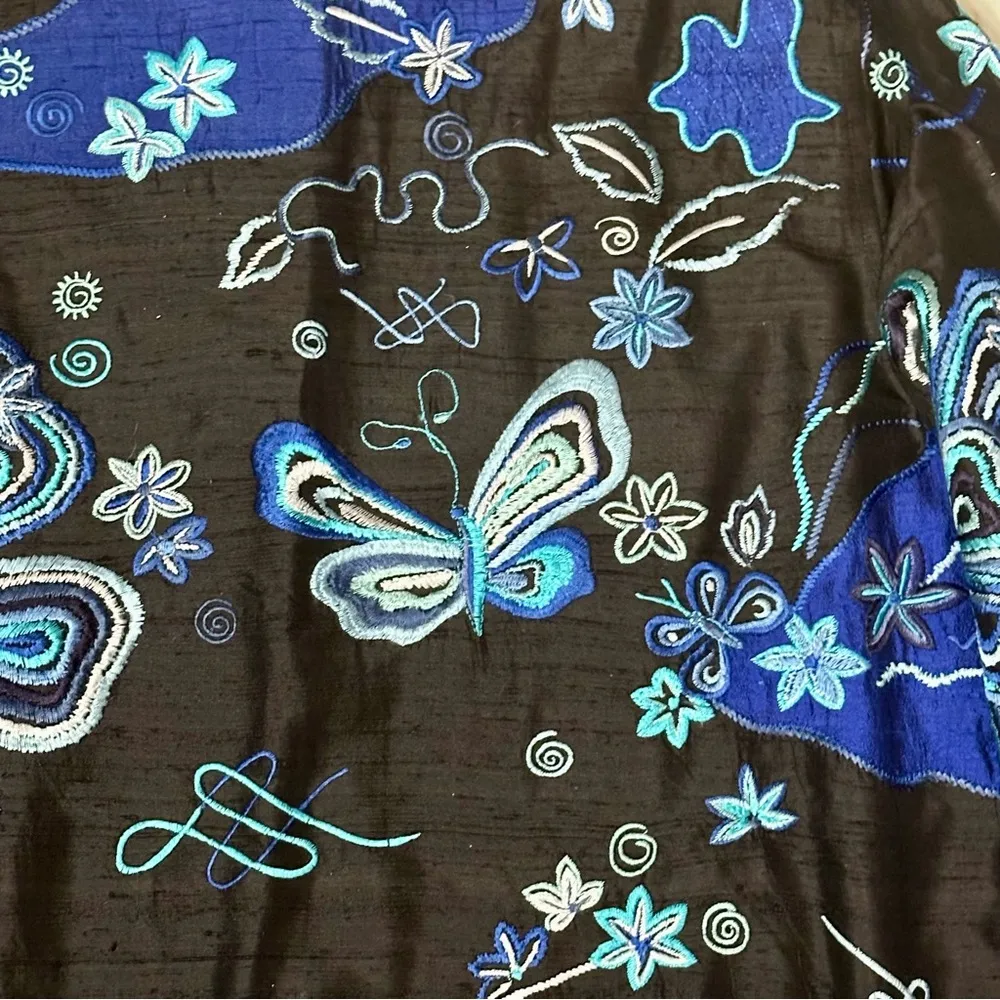 Laura Ashley Womens Sz XL Silk Black And Blue Reef Embroidered Butterfly Jacket - Image 10