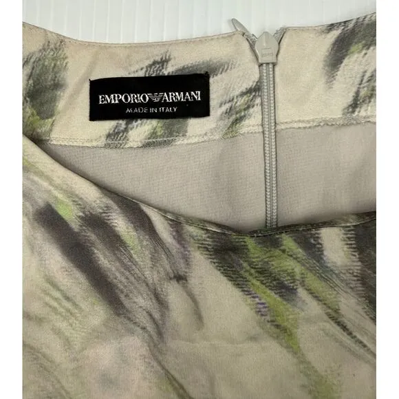 Emporio Armani Palm Print Sleeveless Midi Dress Gray Green Abstract Pattern - Image 3