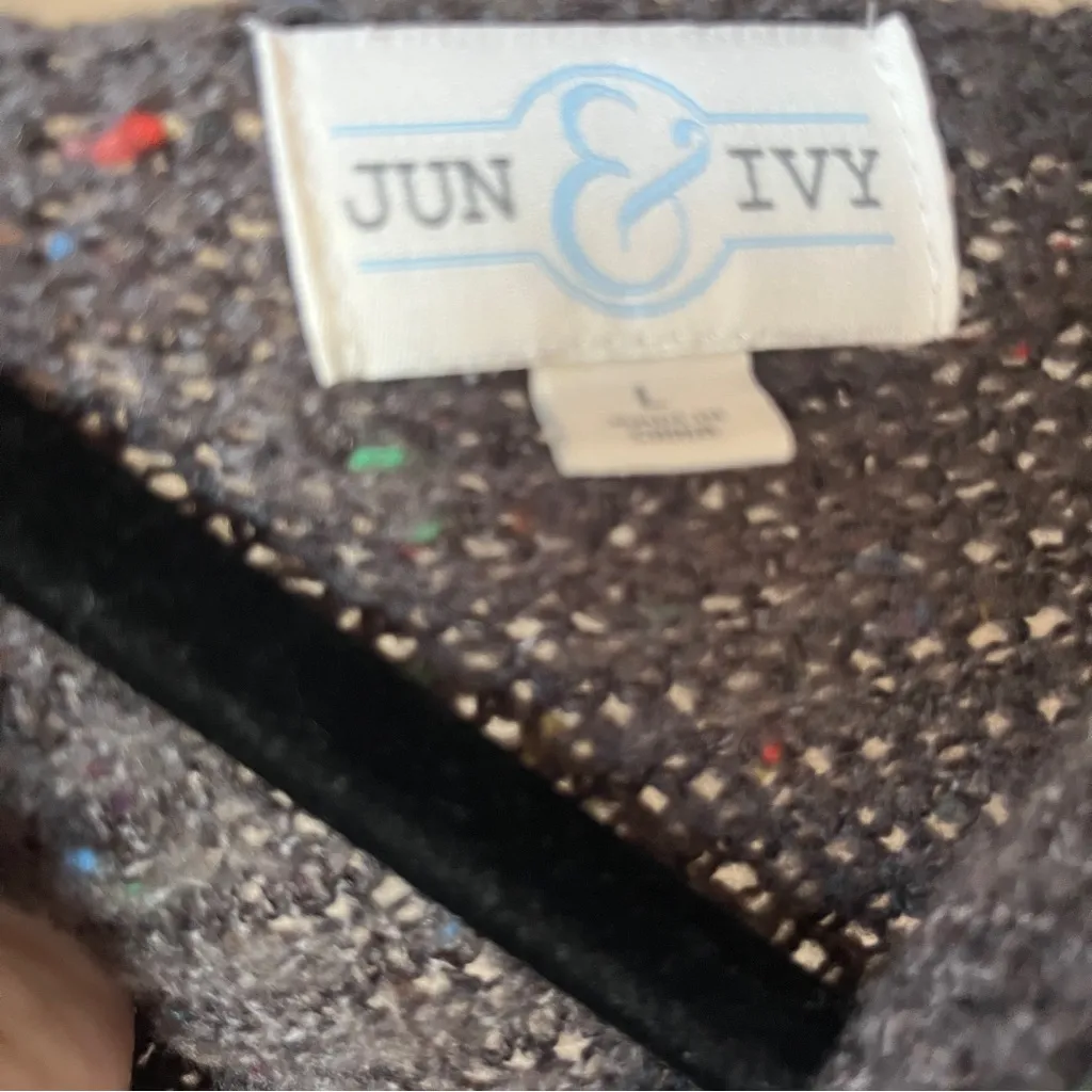 Jun & Ivy Sweater Womens Size Large Twist Back Open Knit Grey Speckled Pullover - Image 2