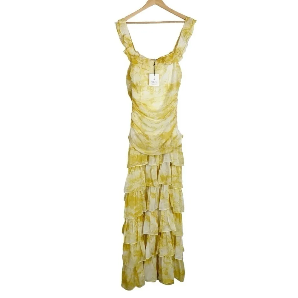 NEW Atoir Back To Love Off the Shoulder High Slit Tiered Ruffle Maxi Dress Gold Size 8 - Image 7