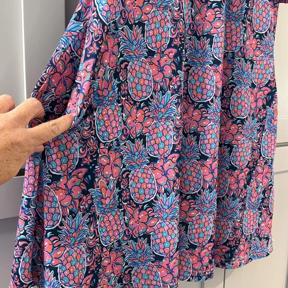 Simply Southern Pink Blue Pineapple Print Cold Shoulder A-Line Dress w/‎ Pockets - Image 3