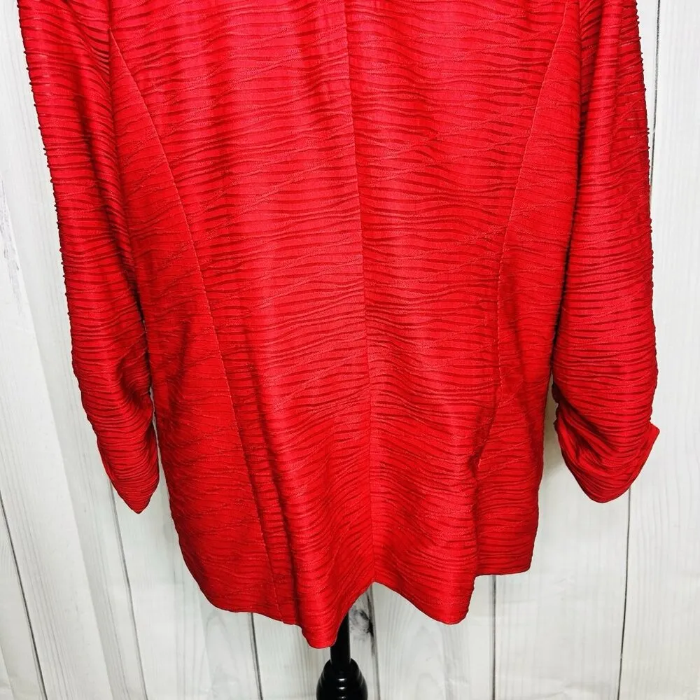 Chico's Womens Red Textured One-Button Ruched Sleeve Blazer Size 2 Large - Image 10