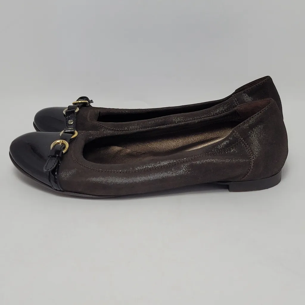 AGL Attilio Giusti Leombruni Brown Suede Patent Leather Slip On Ballet Flats 40 Size 9 - Image 4