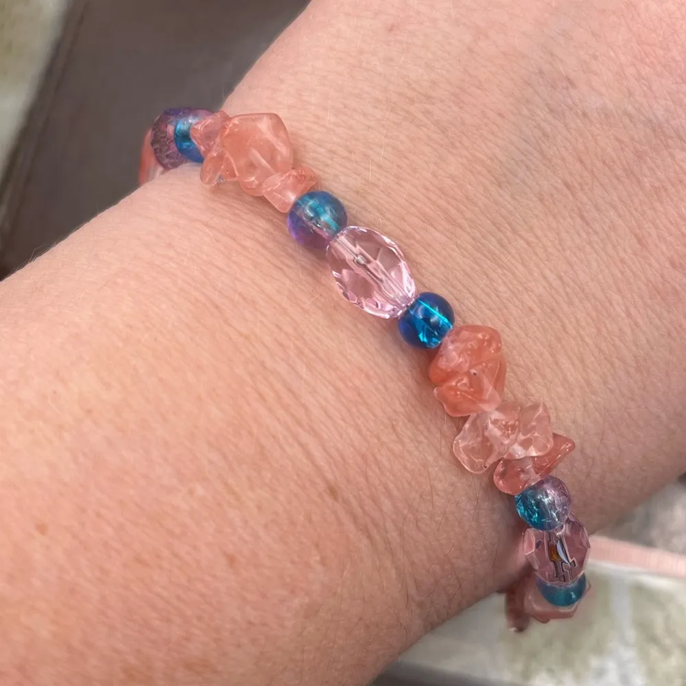 Vintage Y2K Beaded Rose Quartz Pink Glass Bohemian Bracelet - Image 6