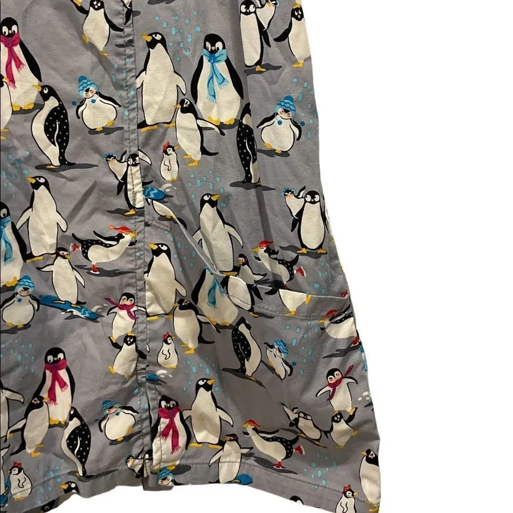 Scrub Star Gray White Black Winter Wonderland Penguin Short Sleeve Scrubs Top - Image 3