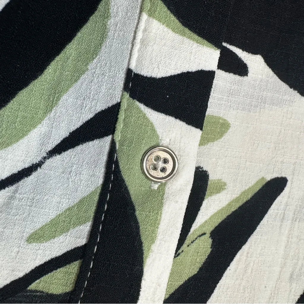 Fred David NWT  White Black Green Floral Leaf Adjustable Belted Dress Size Medium - Image 8