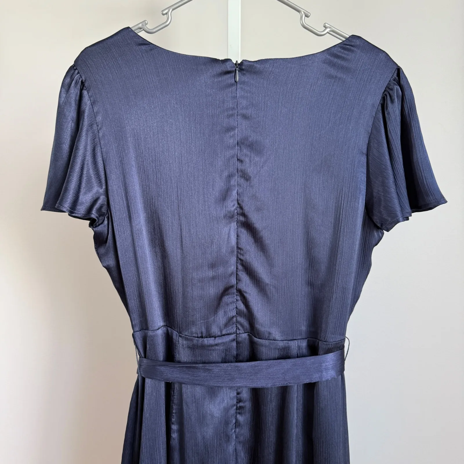 Nicole Miller New York sz 10 Blue Wrap Midi Dress Ruffle Flutter Cocktail Luxury - Image 6