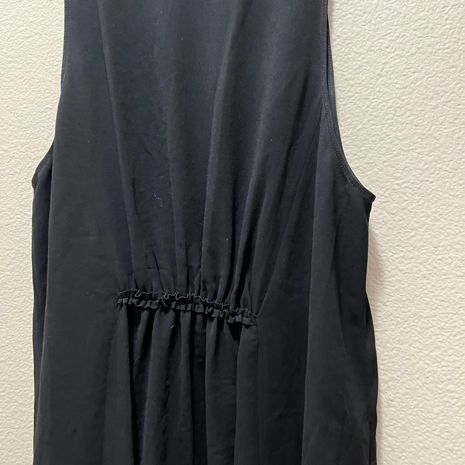 Wilfred Aritzia 100% Silk Made in Japan Black Chiffon Midi Dress Sleeveless Sz L - Image 4