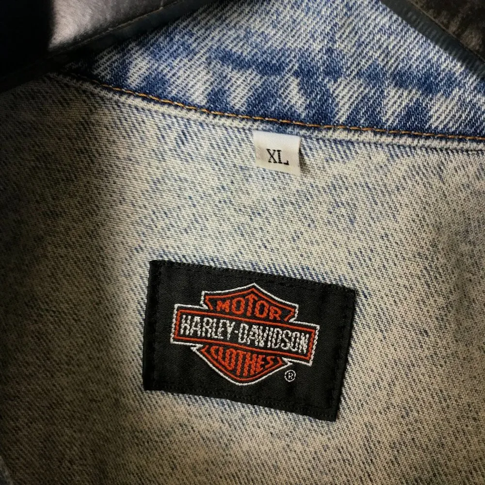 90s Vintage Harley Davidson Motorcycles Adult Extra Large Blue Denim Jacket XL - Image 4