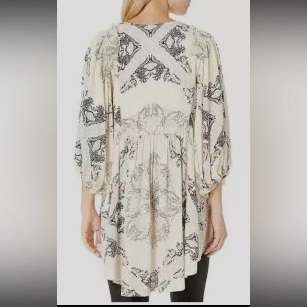 Free People Spring‎ Girl Talk balloon Sleeve  ivory womens Tunic Top XS Boho - Image 3