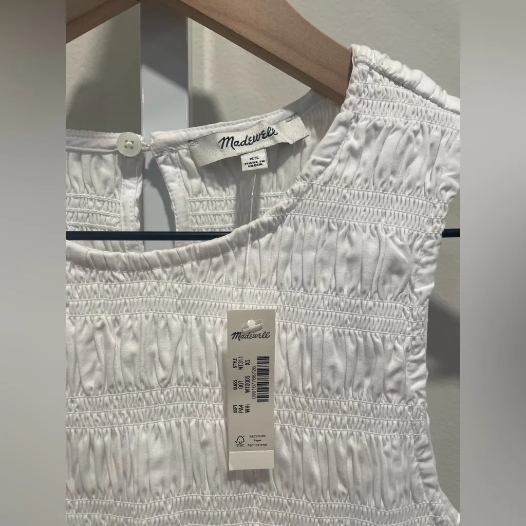 Madewell The Melody Bubble-Hem Smocked Midi‎ Dress In Poplin Size XS - Image 6