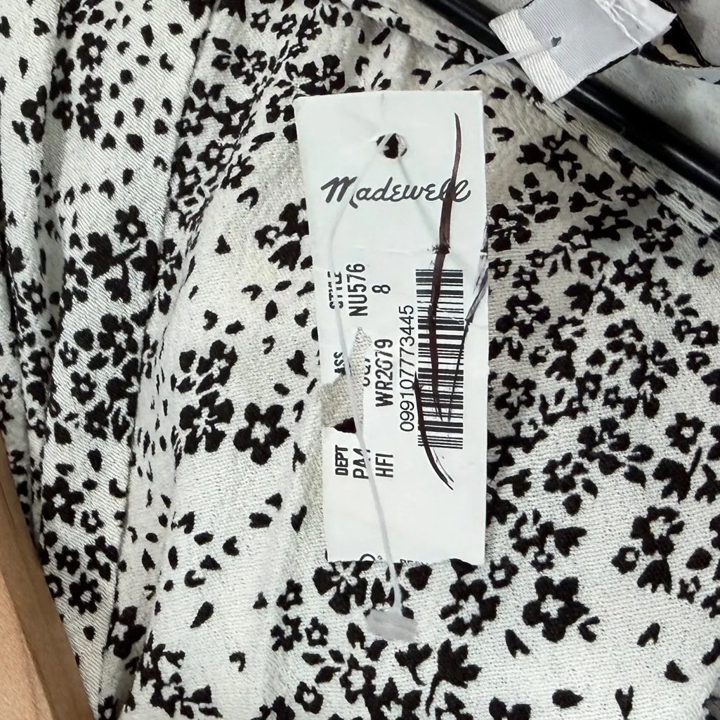 NWT Madewell Puff-Sleeve V-Neck Midi Dress in Floral  
Size 8 Black White - Image 9