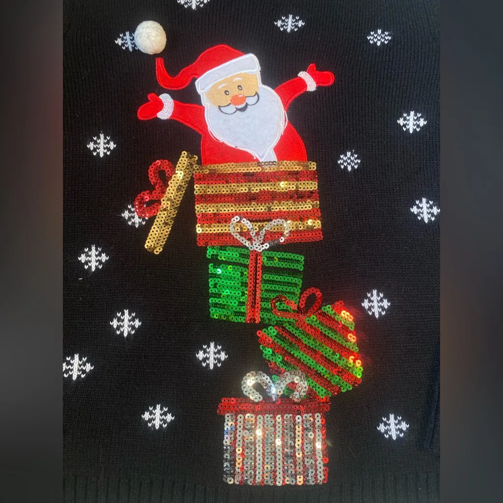 Karen Scott Womens Black Christmas sweater size Petite Medium, Christmas Party - Image 6