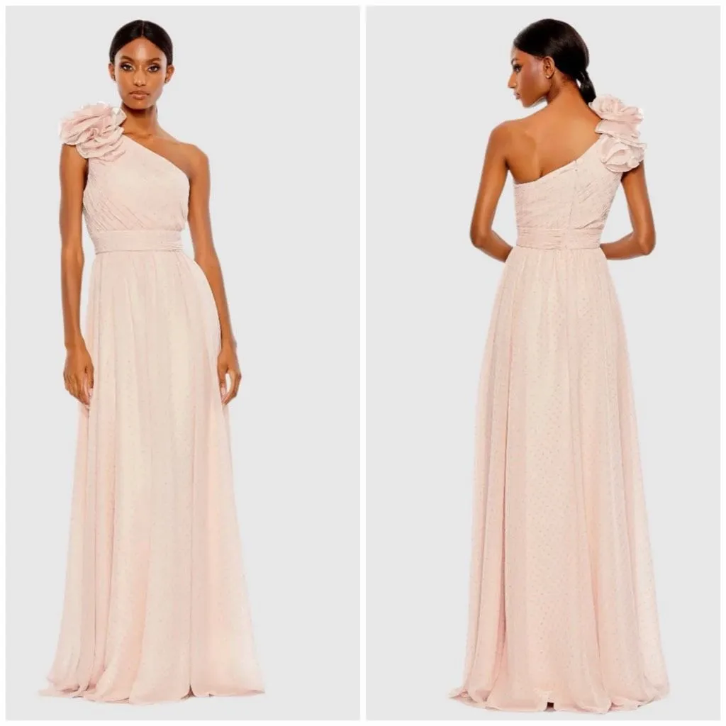 Mac Duggal Pink Polka Dot Ruffled One Shoulder Gown Size 10 - Image 2