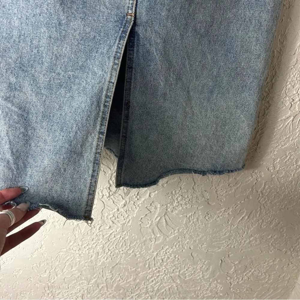 MNG | Split Back Raw Hem Denim Acid Wash Midi Skirt Size S - Image 5