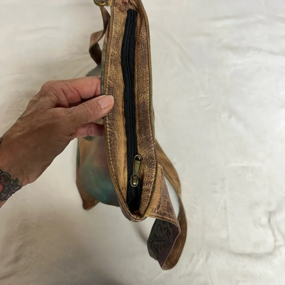 Vintage Anuschka Artistic Floral Handmade Leather Crossbody Bag - Image 11