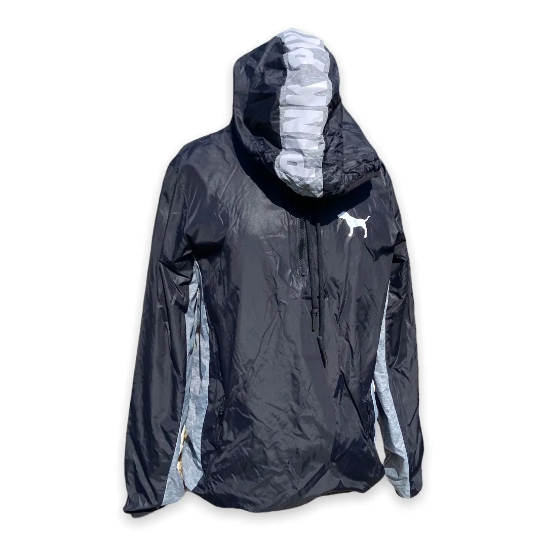 PINK Victoria's Secret Womens Windbreaker Black Gray Quarter‎ Zip Pullover XS S - Image 3