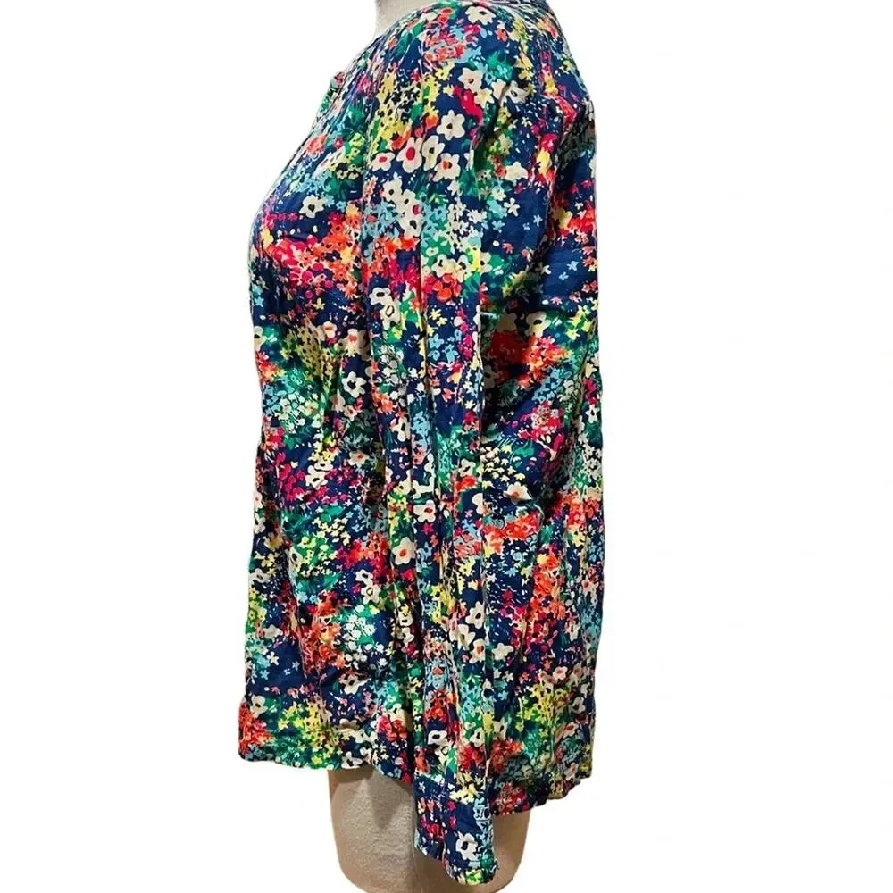 Talbots Popover Long Sleeve Floral Top Pin Tuck Collar Size Petite Medium - Image 5