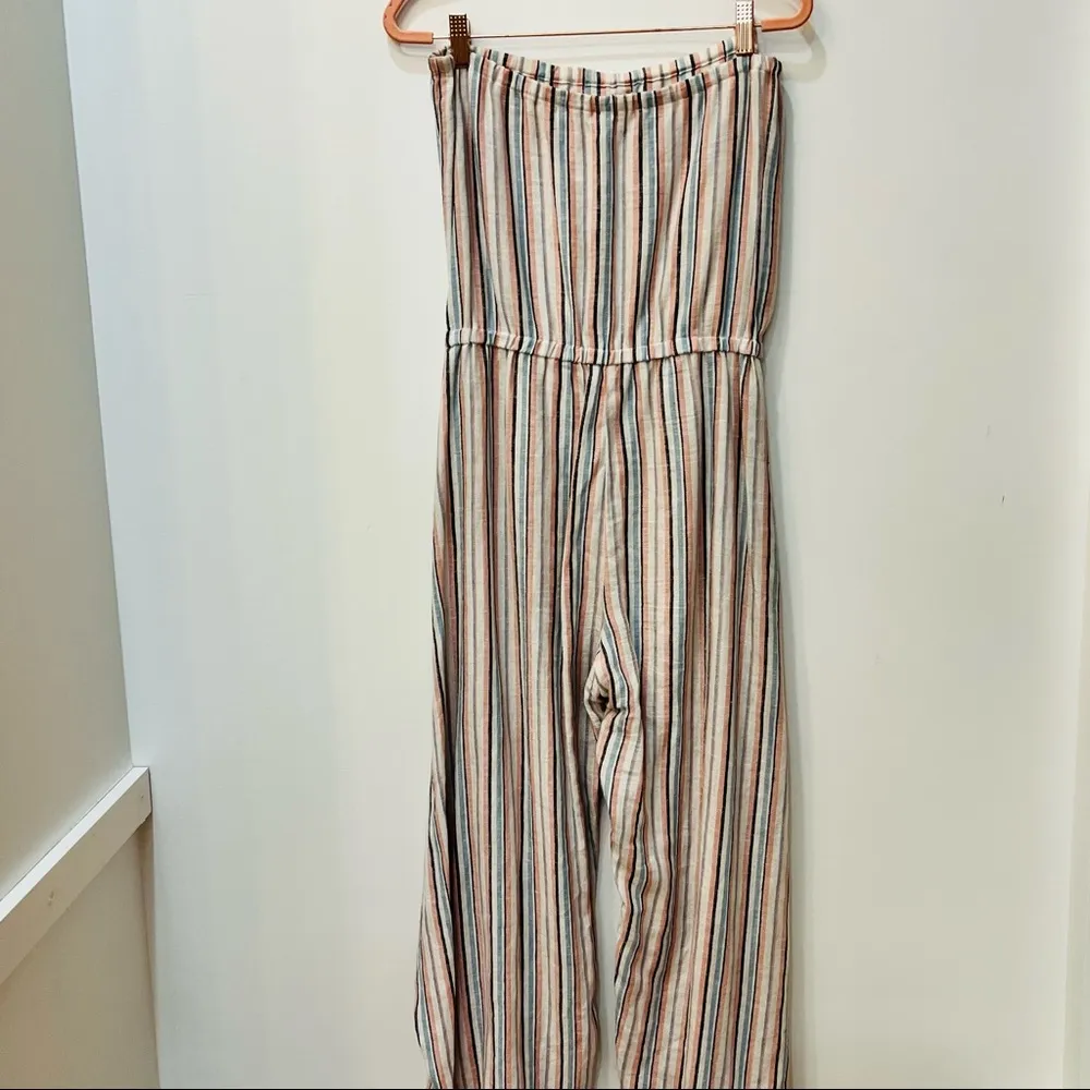 Anthropology Drew Jumpsuit Strapless Striped Linen Split Tulip Leg Boho … - Image 88