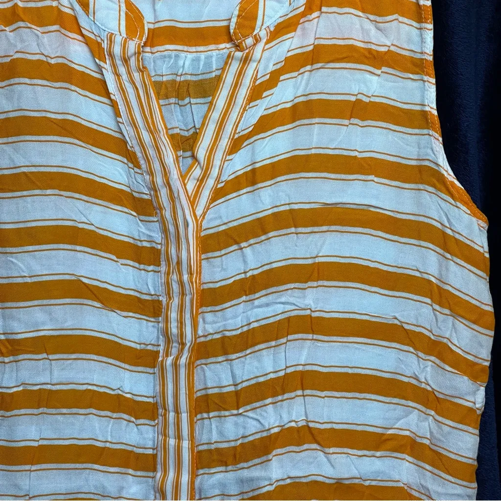 STYLUS Orange White Striped Sleeveless Blouse Button Down Flowy Lightweight L Size L - Image 2