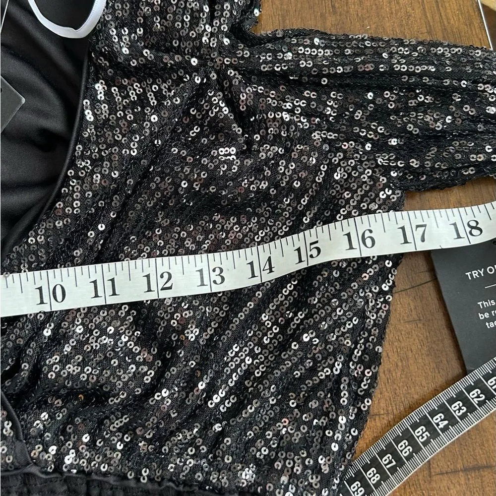 Lulus Shining with Confidence Black Sequin Crop Top Size Small New with Tags - Image 9