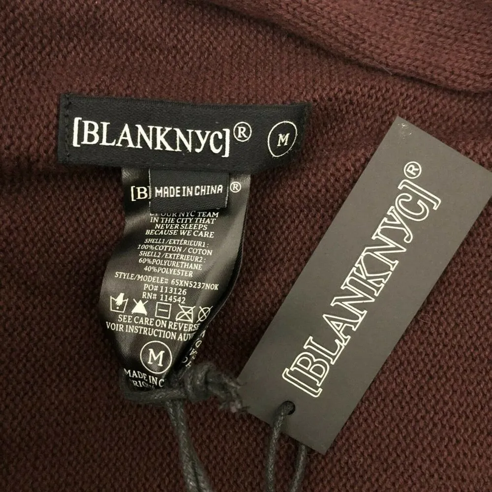 BlankNYC Womens Cardigan Sweater Knit Faux Leather Draped Asymmetric Burgundy M - Image 3