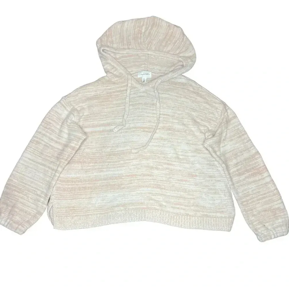 Soma‎ WKND Women's Large Pink Marshmallow Knit Long Sleeve Cropped Hoodie - Image 2