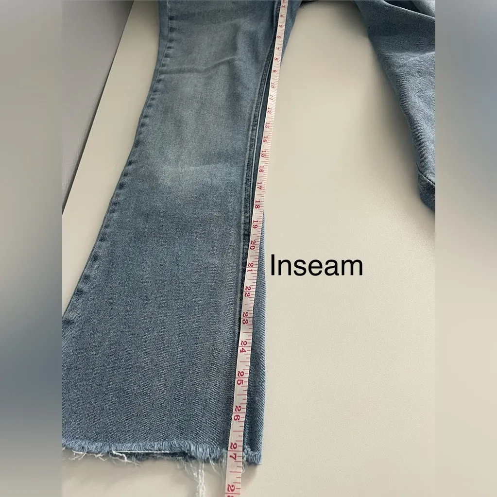 We The Free Shayla Bootcut Jeans Light Blue Wash Double Button Raw Hem - Image 8