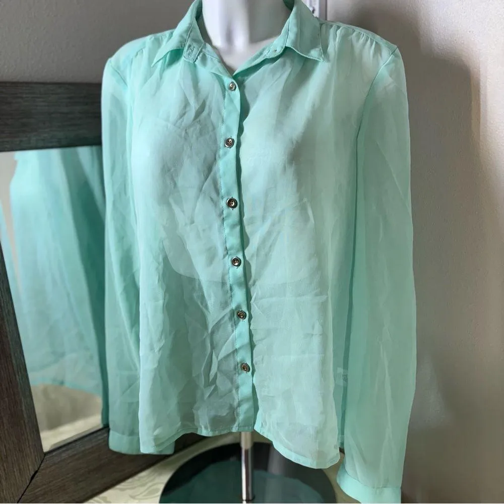 Charlotte Russe Green Long Sleeve Button Down Shirt - Image 14