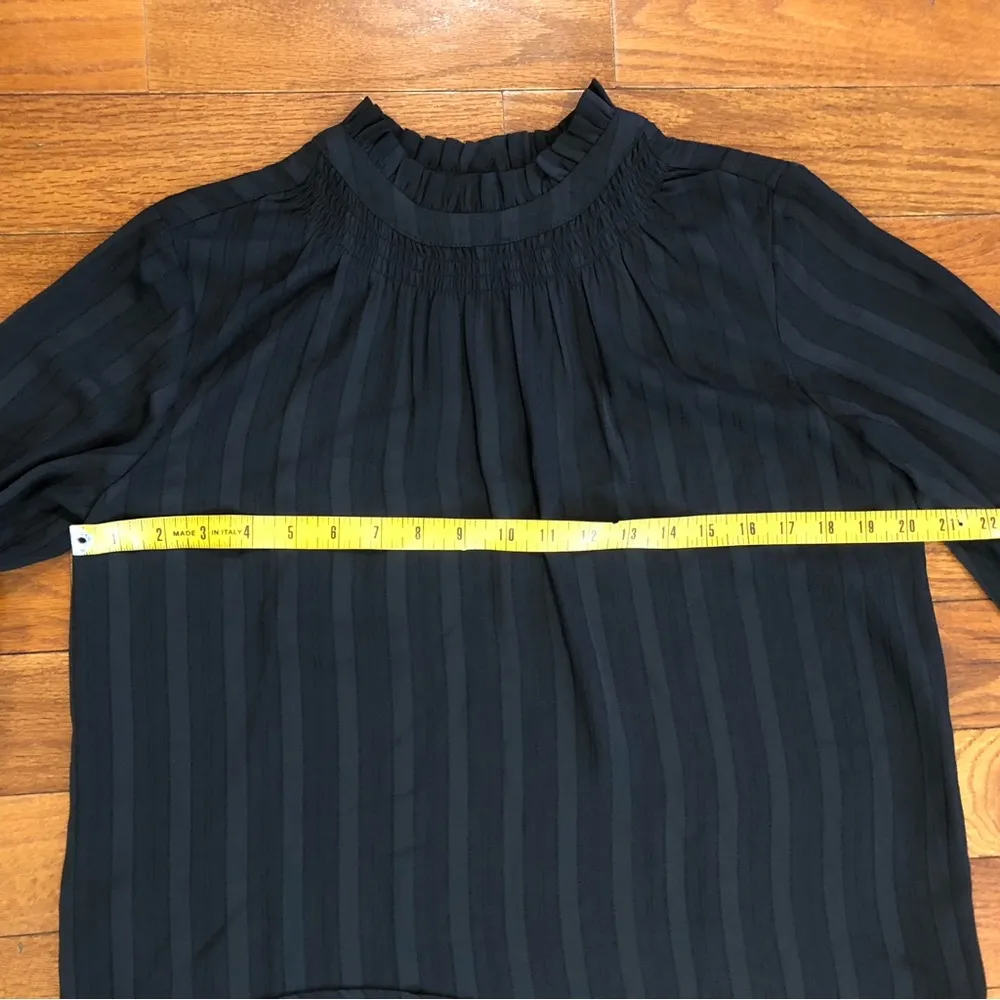 Black Pleated Blouse with Ruffle Trim Women's Small - Image 6