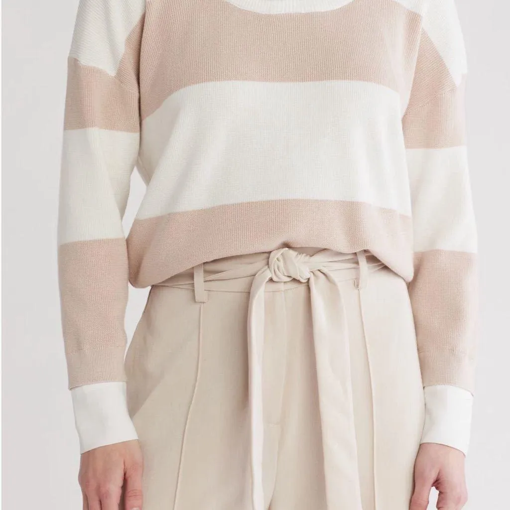 Adrianna Papell Cream and White Striped Crew Neck Sweater - Image 2