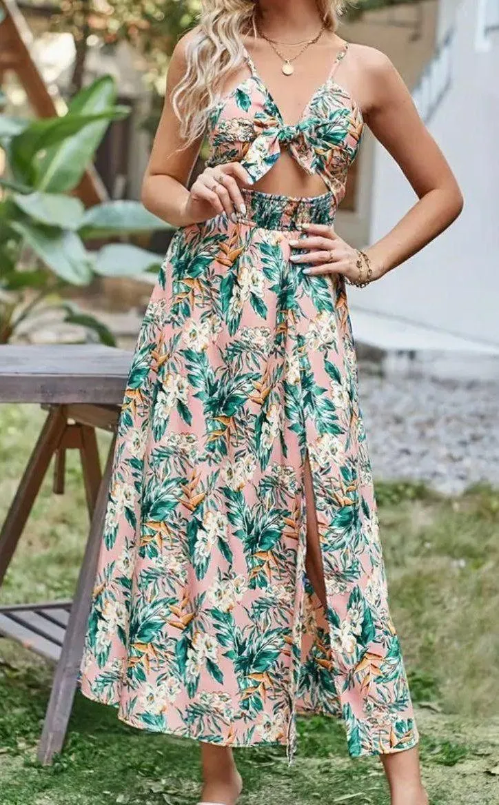 Floral Top And Maxi Dress With Print Bow Front Multi Size XL - Image 4