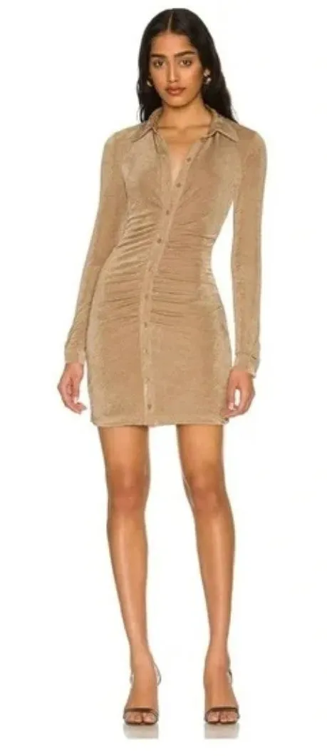 Bardot Dress Womens Small The Gathered Slinky Button Front Collared Ruched - Image 1