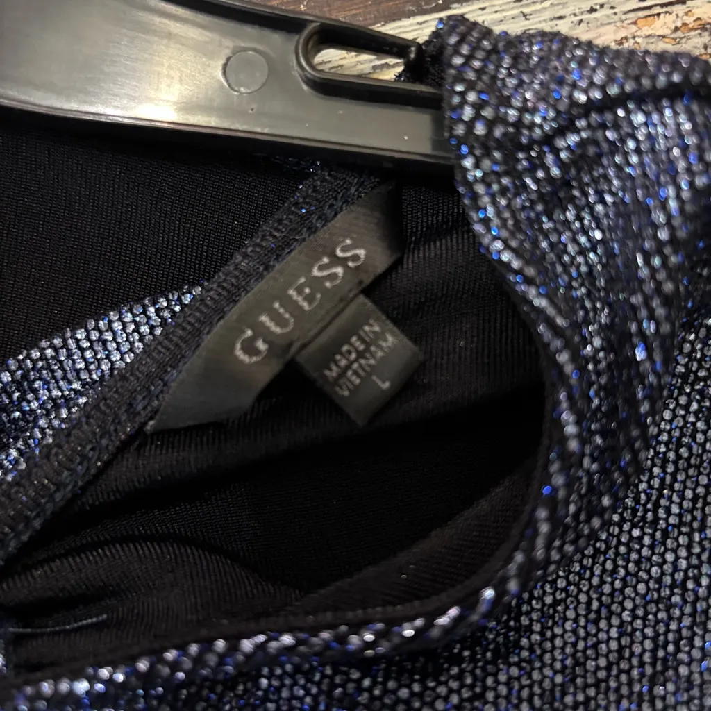 Guess Laced Back Sidra Shine Top NWT Blue Open Back Glitter Crop top Large - Image 11
