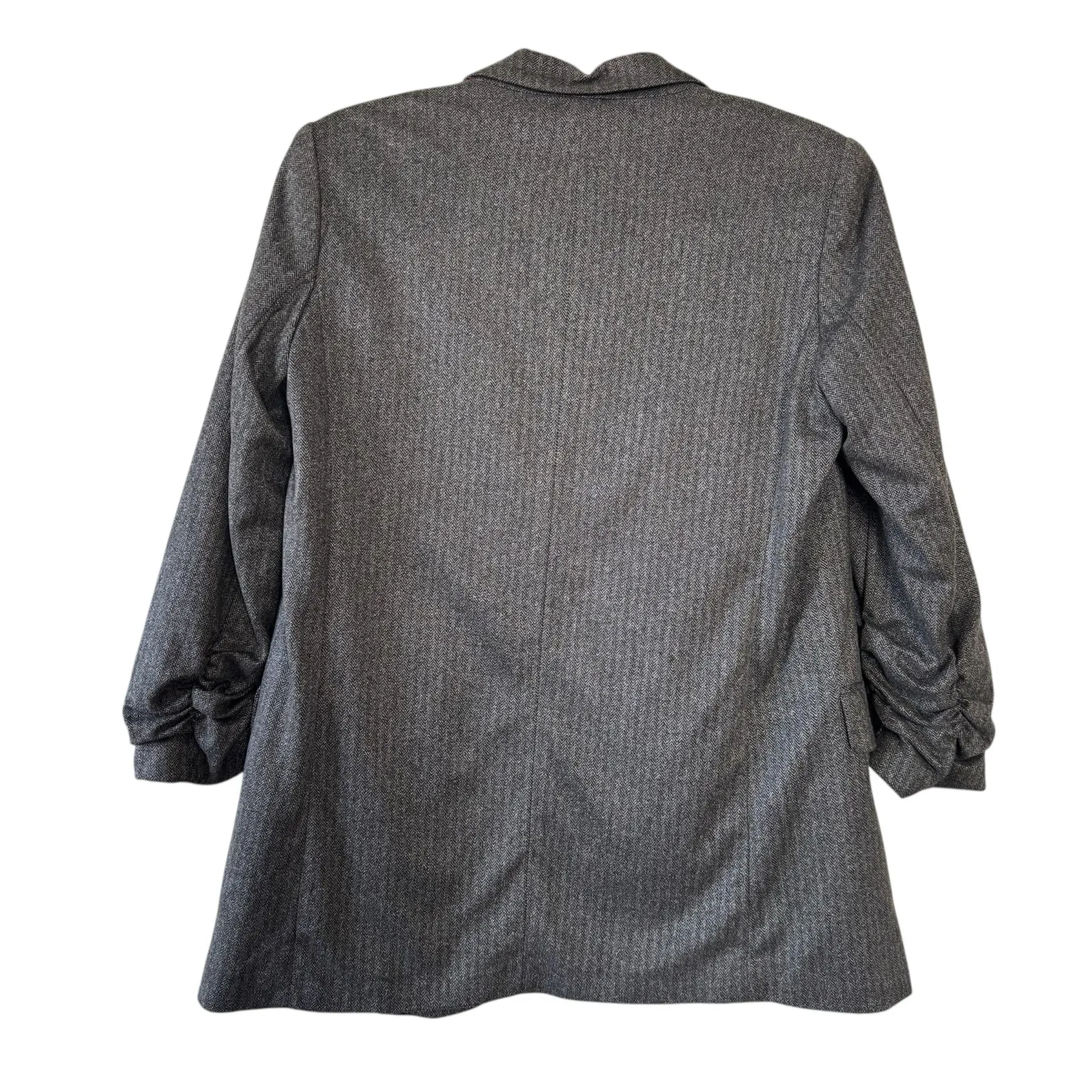 Zara Basic Preppy Gray Herringbone Blazer Jacket Womens Small Academia Y2K - Image 2